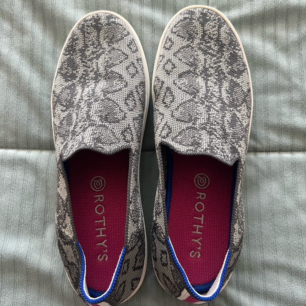 Rothy’s grey stone snake sneakers